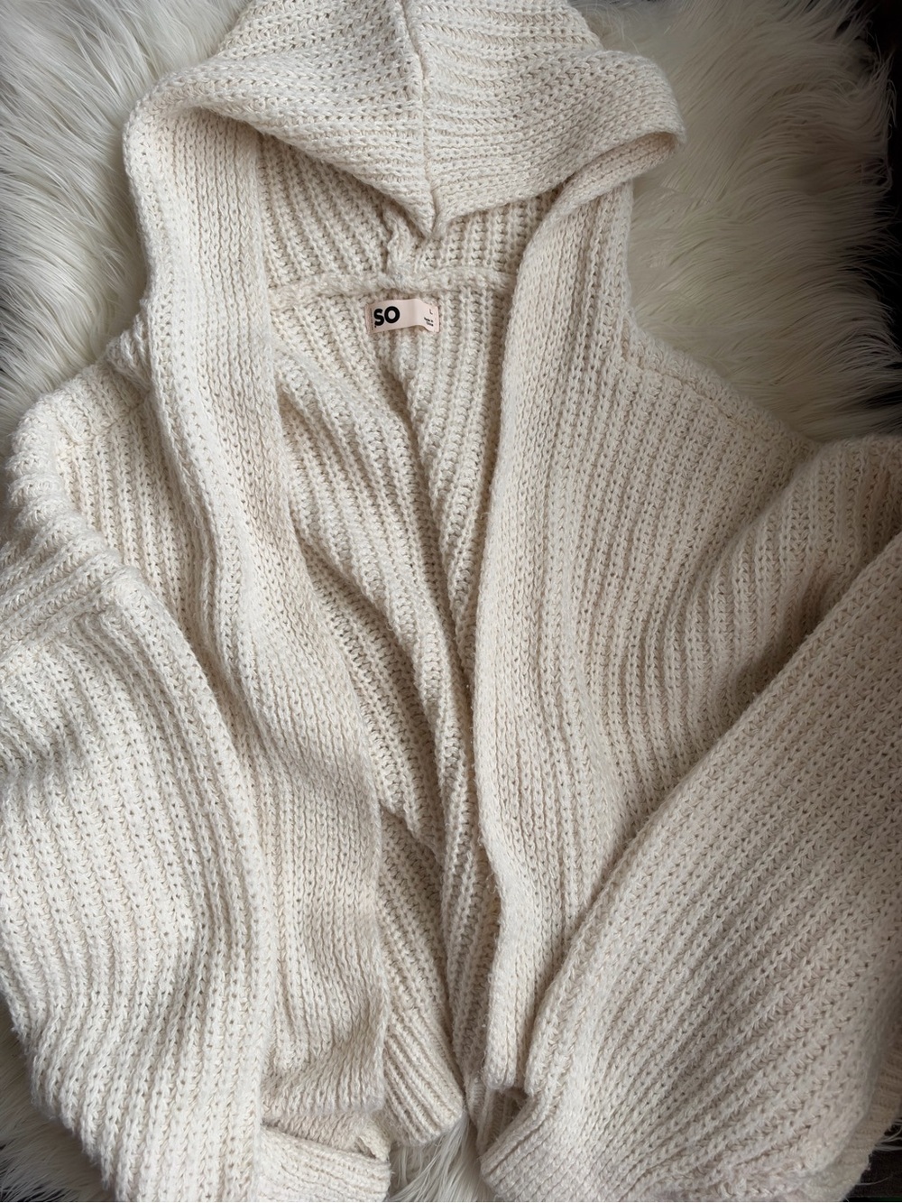 SO Cream Hooded Ribbed Cardigan Sweater